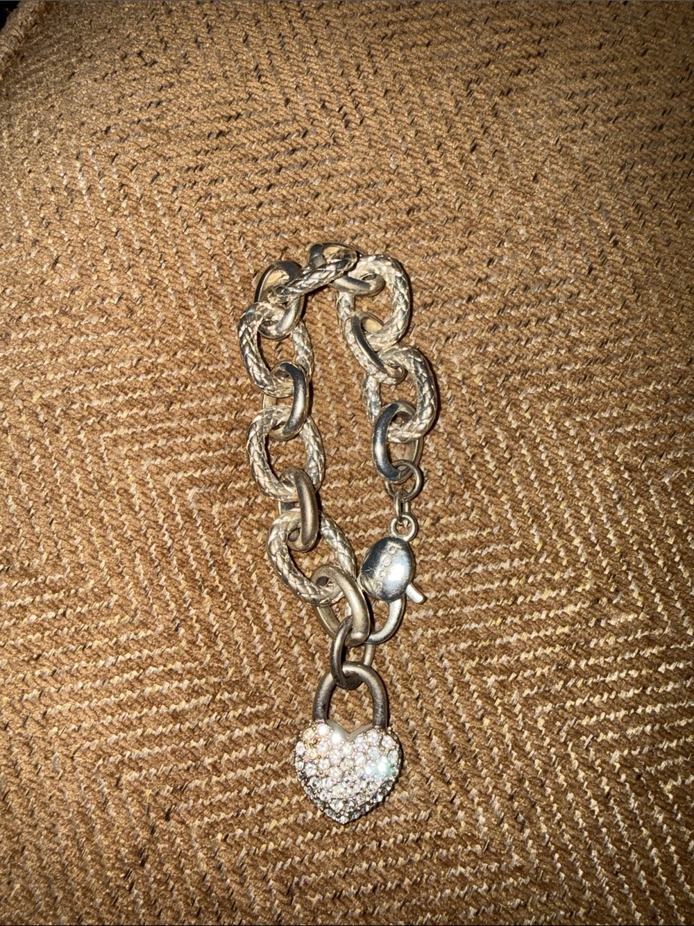 bebe Gold-Tone Chunky Chain Bracelet with Pave Heart Charm